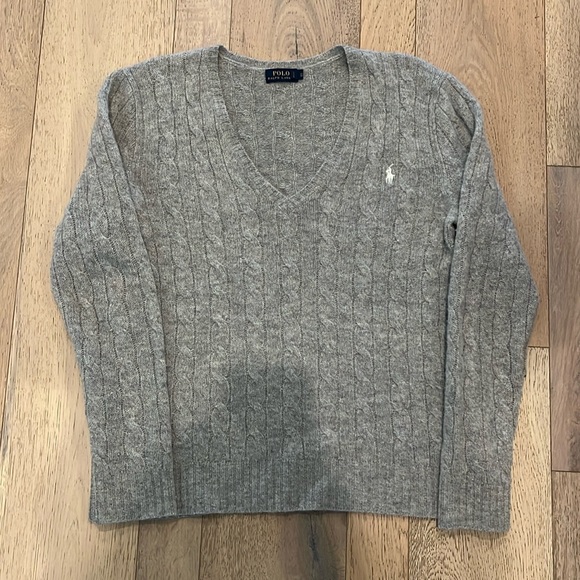 Polo Ralph Lauren Sweaters - Polo Ralph Lauren grey cable knit vneck wool sweater
